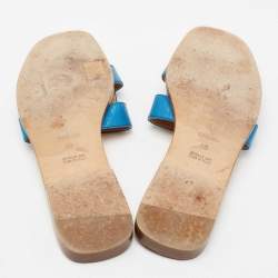 Hermes Blue Leather Oran Flat Slides Size 40 