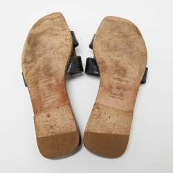 Hermes Black Croc Embossed Leather Oran Flat Slides Size 40