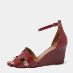 Pre Owned Hermès Burgundy Patent Leather Legend Ankle-Strap Sandals Size 38