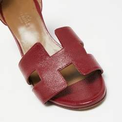 Pre Owned Hermès Burgundy Patent Leather Legend Ankle-Strap Sandals Size 38
