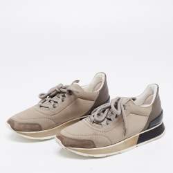 Hermes Tri Color Fabric, Suede and Leather Miles Low-Top Sneakers Size 37