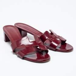 Hermes Red Patent Leather Oasis  Sandals Size 39.5