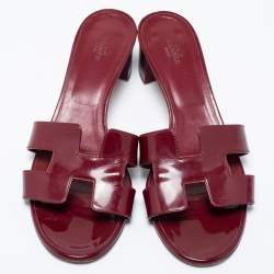 Hermes Red Patent Leather Oasis  Sandals Size 39.5