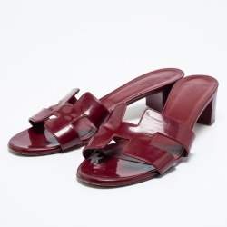 Hermes Red Patent Leather Oasis  Sandals Size 39.5