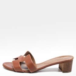 Pre Owned Hermes Brown Leather Oasis Sandals Size 39.5