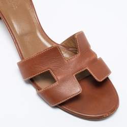 Pre Owned Hermes Brown Leather Oasis Sandals Size 39.5