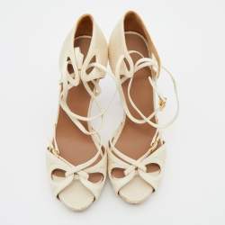 Hermes Cream Python Peep Toe Ankle Strap Sandals Size 36.5