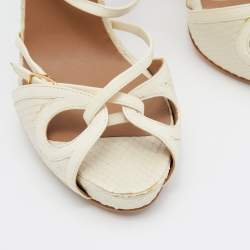Hermes Cream Python Peep Toe Ankle Strap Sandals Size 36.5