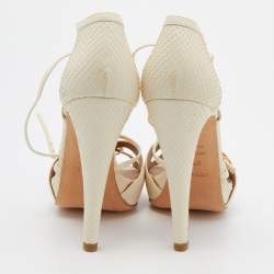 Hermes Cream Python Peep Toe Ankle Strap Sandals Size 36.5