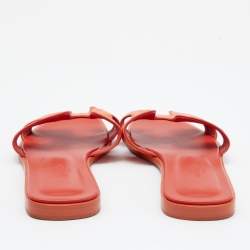 Hermes Orange Ostrich Leather Oran Flat Sandals Size 37