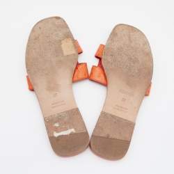 Hermes Orange Ostrich Leather Oran Flat Sandals Size 37