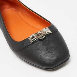 Pre Owned Hermès Black Leather Liberty Ballet Flats Size 37.5