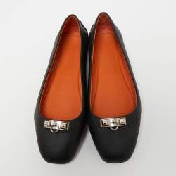 Pre Owned Hermès Black Leather Liberty Ballet Flats Size 37.5