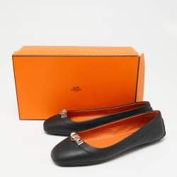 Pre Owned Hermès Black Leather Liberty Ballet Flats Size 37.5