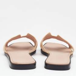 Pre Owned Hermes Blush Pink Twill Oran Herringbone Dabka Slide Flats Size 38.5