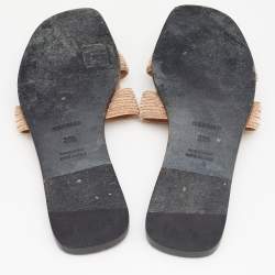 Pre Owned Hermes Blush Pink Twill Oran Herringbone Dabka Slide Flats Size 38.5