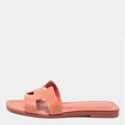 Hermes Peach Leather  Oran Sandals Size 36 