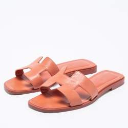 Hermes Peach Leather  Oran Sandals Size 36 