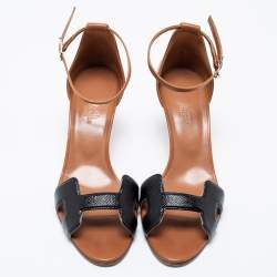 Hermès Brown/Black Leather Premiere Sandals Size 39