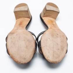 Pre Owned Hermes Black Leather Oasis Block Heel Slide Sandals Size 38