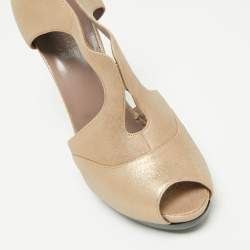 Hermes Metallic Gold Leather Peep Toe Platform Sandals Size 39