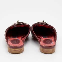 Hermes Burgundy Leather Palladium Plated Oz Mules Size 37