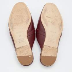 Hermes Burgundy Leather Palladium Plated Oz Mules Size 37