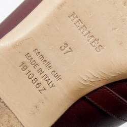 Hermes Burgundy Leather Palladium Plated Oz Mules Size 37