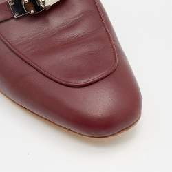 Hermes Burgundy Leather Palladium Plated Oz Mules Size 37