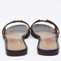 Pre Owned Hermes Black Leather Oran Flats Size 37