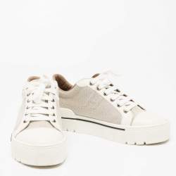 Pre Owned Hermes Cream Leather And Canvas Voltage Sneakers Size 39