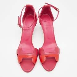 Pre Owned Hermes Pink/Red Leather Premiere Ankle Strap Sandals Size 38