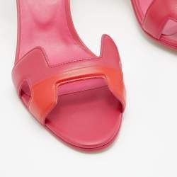 Pre Owned Hermes Pink/Red Leather Premiere Ankle Strap Sandals Size 38