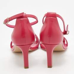 Pre Owned Hermes Pink/Red Leather Premiere Ankle Strap Sandals Size 38