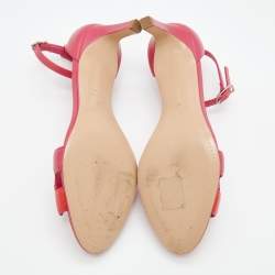Pre Owned Hermes Pink/Red Leather Premiere Ankle Strap Sandals Size 38