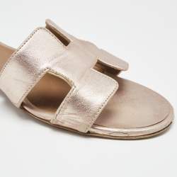 Hermes Rose Gold Leather Oasis Slide Sandals Size 39.5