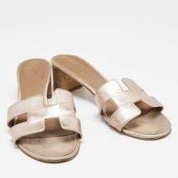Hermes Rose Gold Leather Oasis Slide Sandals Size 39.5