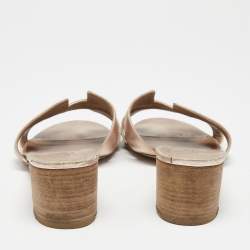 Hermes Rose Gold Leather Oasis Slide Sandals Size 39.5