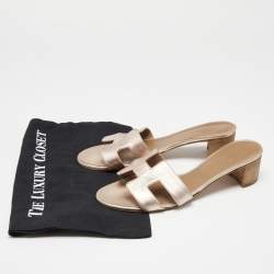 Hermes Rose Gold Leather Oasis Slide Sandals Size 39.5