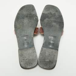 Pre Owned Hermes Brown Glitter Embellished Oran Flat Sandals Size 39