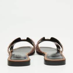 Pre Owned Hermes Brown Glitter Embellished Oran Flat Sandals Size 39