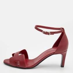 Hermes Red Leather Premiere Ankle Strap Sandals Size 37