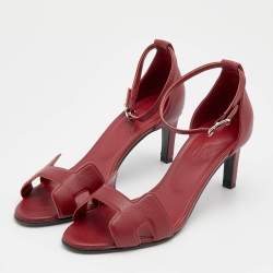 Hermes Red Leather Premiere Ankle Strap Sandals Size 37