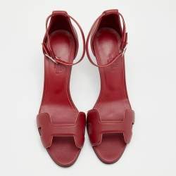 Hermes Red Leather Premiere Ankle Strap Sandals Size 37