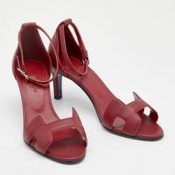Hermes Red Leather Premiere Ankle Strap Sandals Size 37