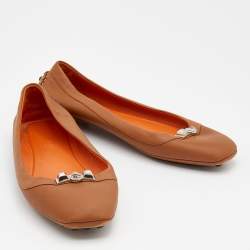 Hermes Brown Leather Liberty Ballet Flats Size 40
