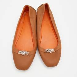 Hermes Brown Leather Liberty Ballet Flats Size 40
