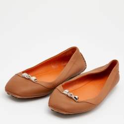 Hermes Brown Leather Liberty Ballet Flats Size 40