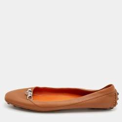 Hermes Brown Leather Liberty Ballet Flats Size 40