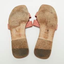 Hermes Pink Leather Oran Flat Slides Size 40